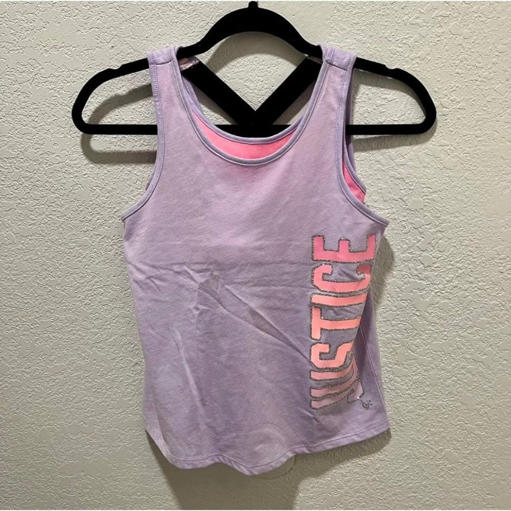 Justice Lilac Sparkly Logo Back Cross Straps Attached Bra Tank Top
